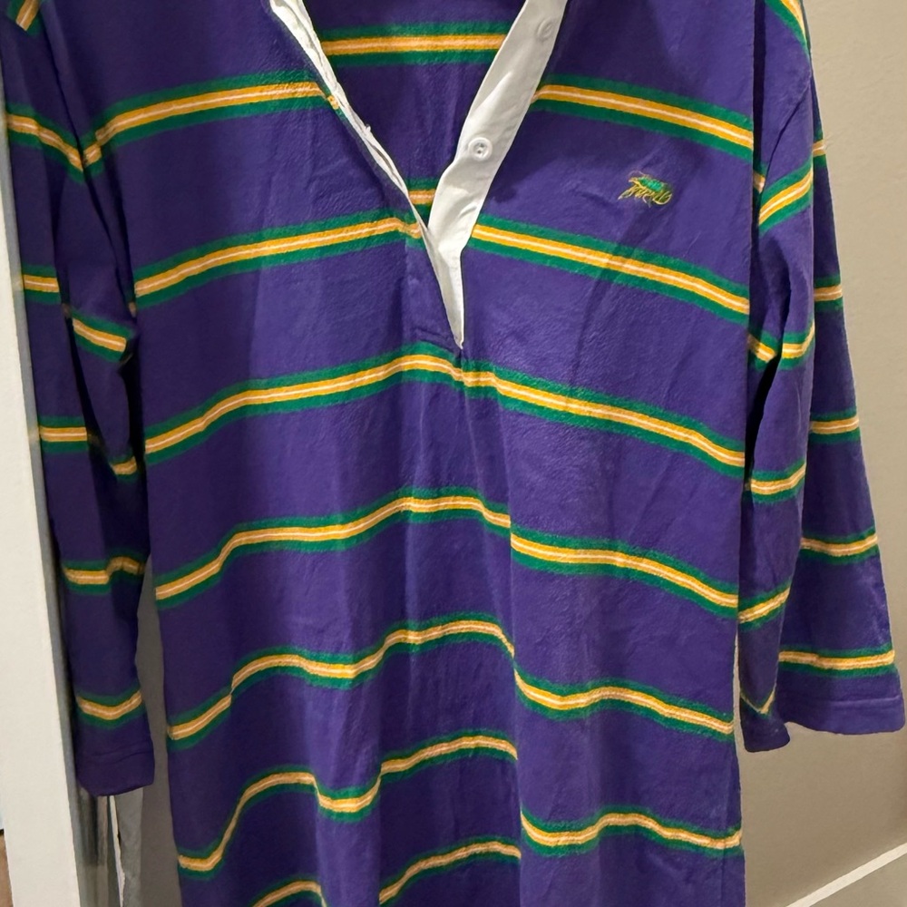 Purple Striped Long Sleeve Rugby Dress with Green & Yellow Accents